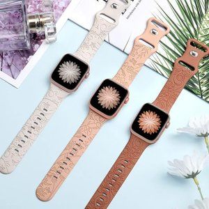 3 Pack Floral Engraved Bands Compatible with Apple Watch Soft Silicone for women